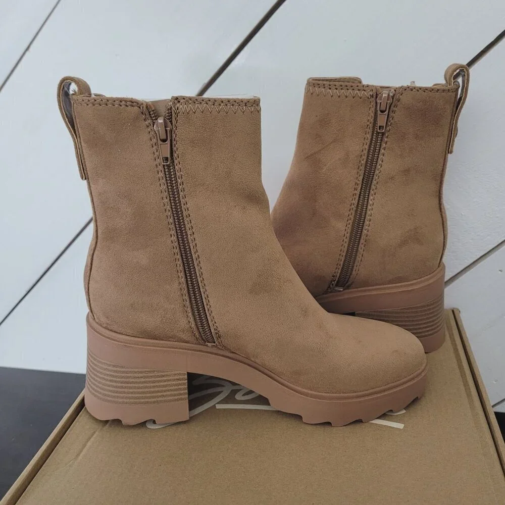 NWT Zodiac Teresa-Chelsea Womens 7M Tan Faux Suede Chunky Heel Ankle Boots - Picture 5 of 9